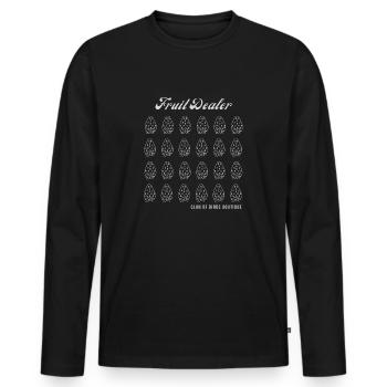 fruit dealer strawberries | clan of birds boutique - Männer Premium Bio Langarmshirt - Schwarz - Vorne - Nico (187cm)