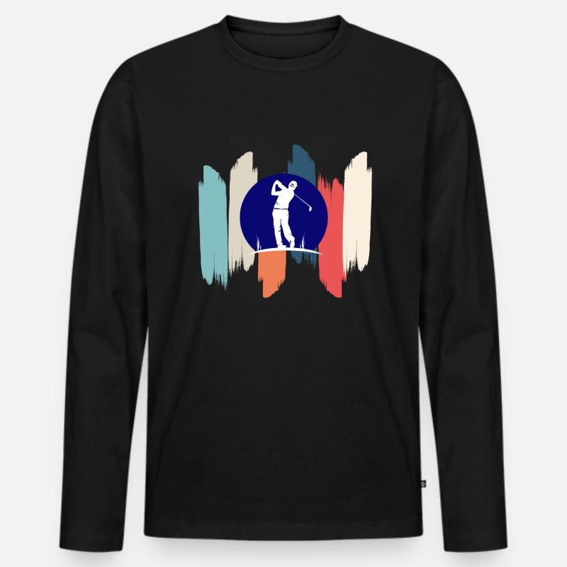 Retro-Regenbogengolf - Männer Premium Bio Langarmshirt - Schwarz