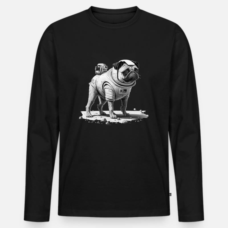 Mops auf dem Mars - Männer Premium Bio Langarmshirt - Schwarz