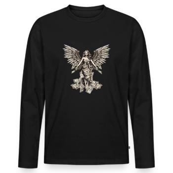 Flügel aus Geldscheinen / Money - Engelsdesign - Männer Premium Bio Langarmshirt - Schwarz - Vorne - Nico (187cm)