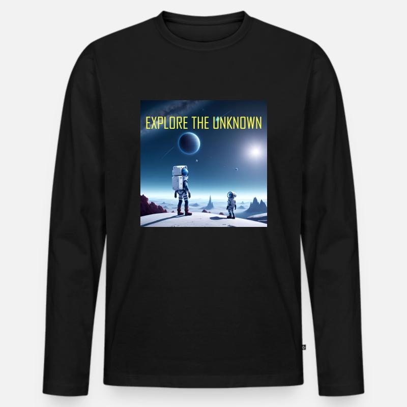 Erkunde das Unbekannte - Männer Premium Bio Langarmshirt - Schwarz