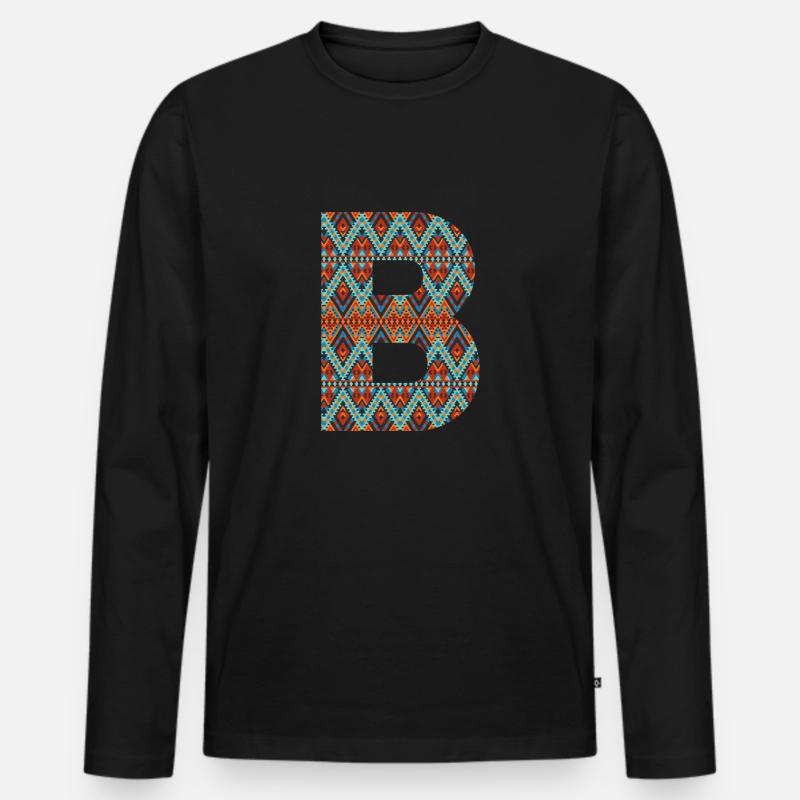 Buchstabe B- Boho-Design, buntes Monogramm - Männer Premium Bio Langarmshirt - Schwarz