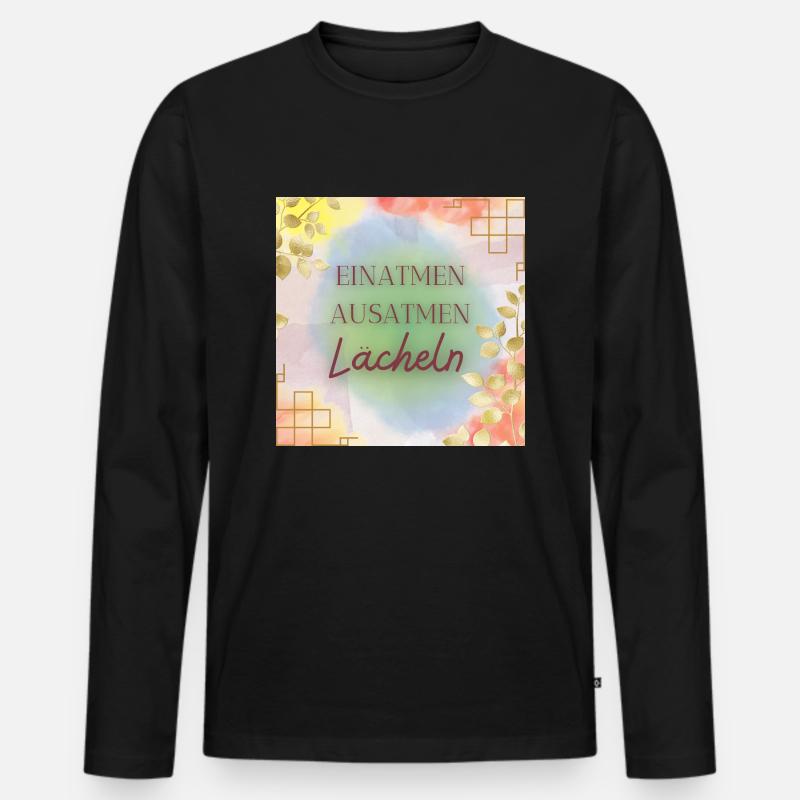 Einatmen ausatmen lächeln - Männer Premium Bio Langarmshirt - Schwarz