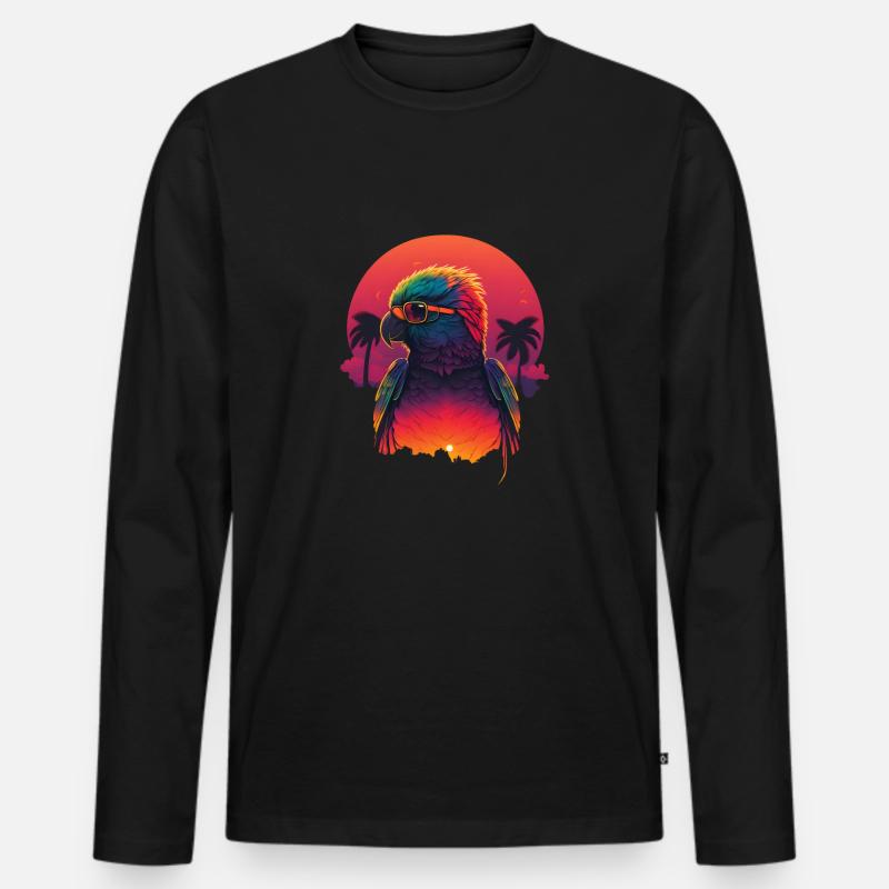 Synthwave Parrot Sunset - Männer Premium Bio Langarmshirt - Schwarz
