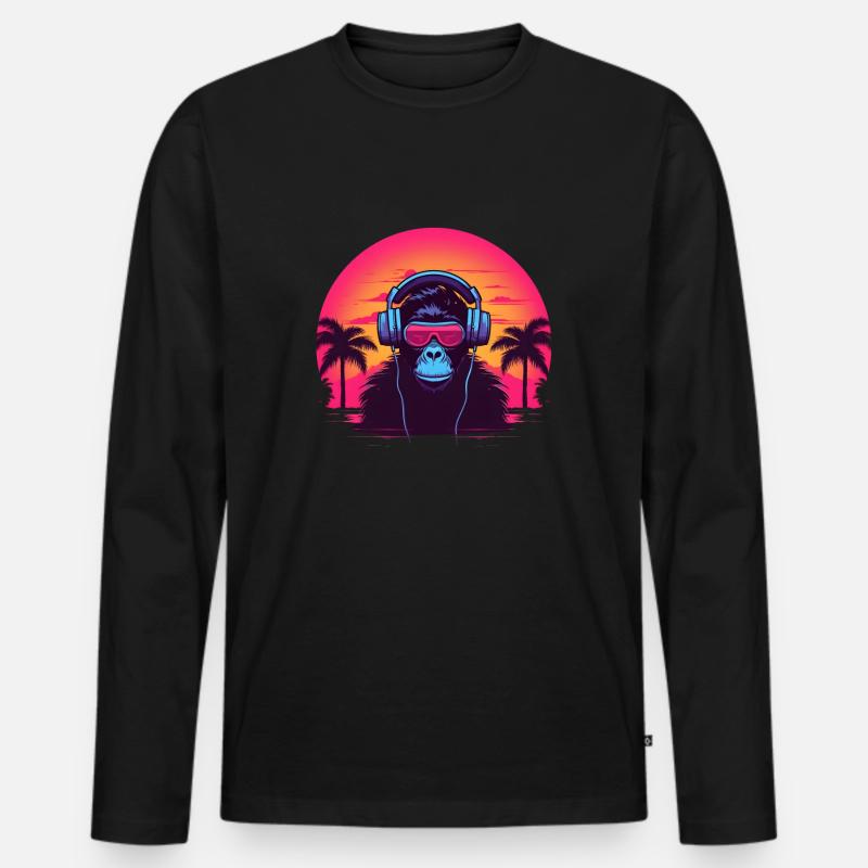 Synthwave DJ Ape - Männer Premium Bio Langarmshirt - Schwarz