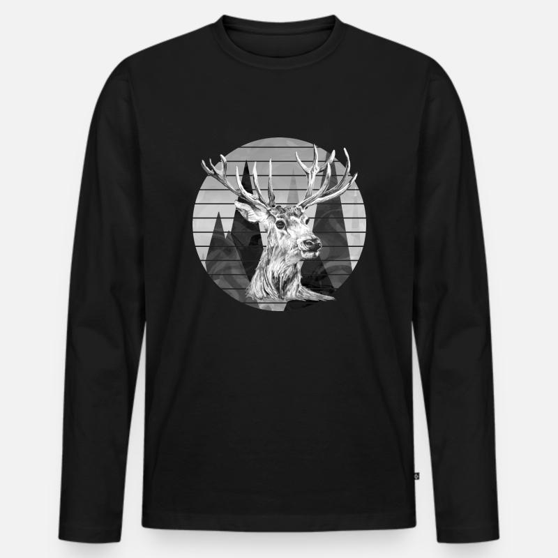 Hirsch - Männer Premium Bio Langarmshirt - Schwarz