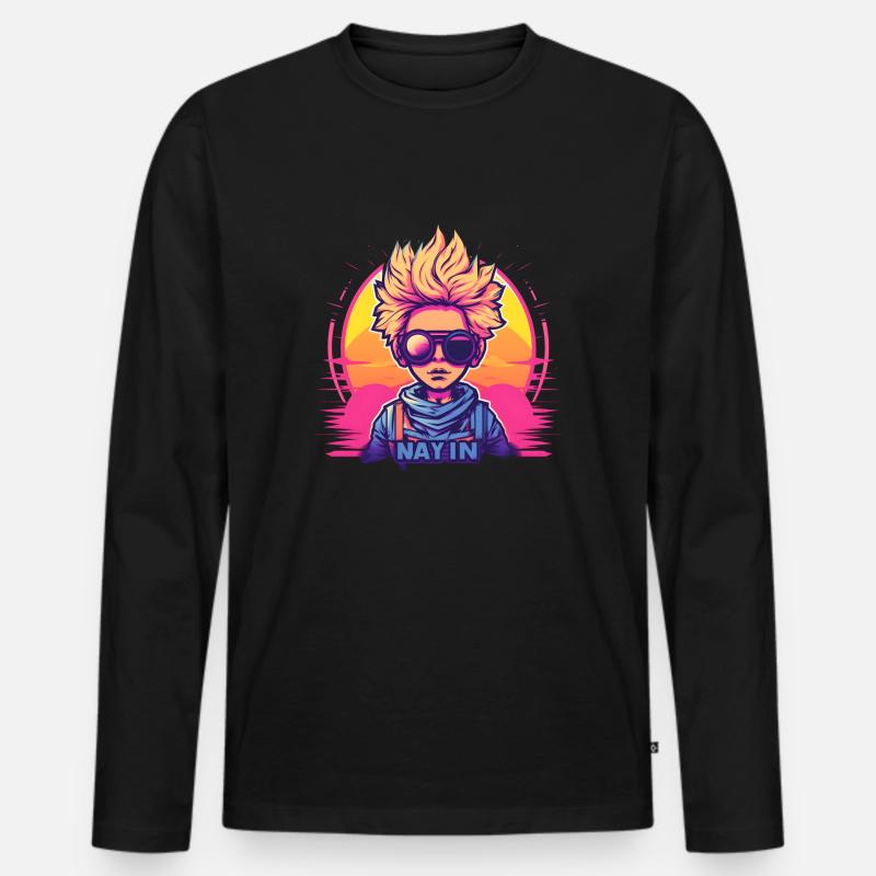 Synthwave Boy Sunset - Männer Premium Bio Langarmshirt - Schwarz