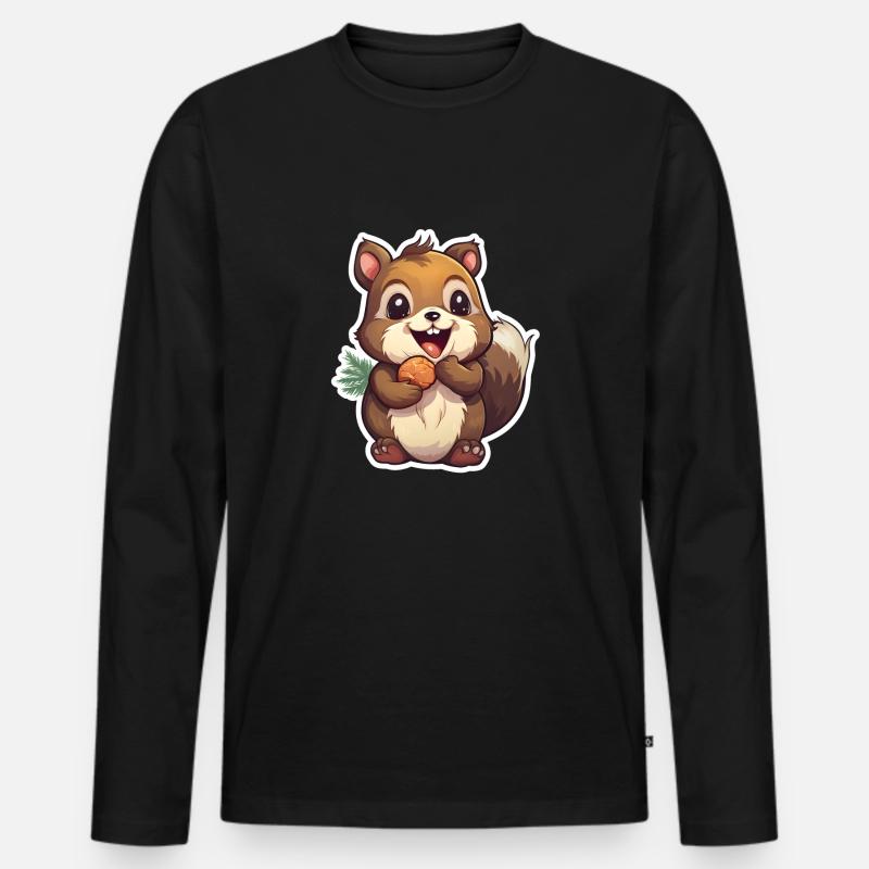 Süßes Eichhörnchen mit Nuss - Männer Premium Bio Langarmshirt - Schwarz