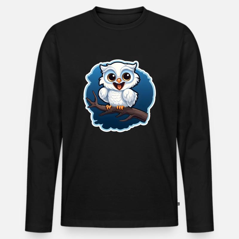 Eule auf einem Ast - Männer Premium Bio Langarmshirt - Schwarz