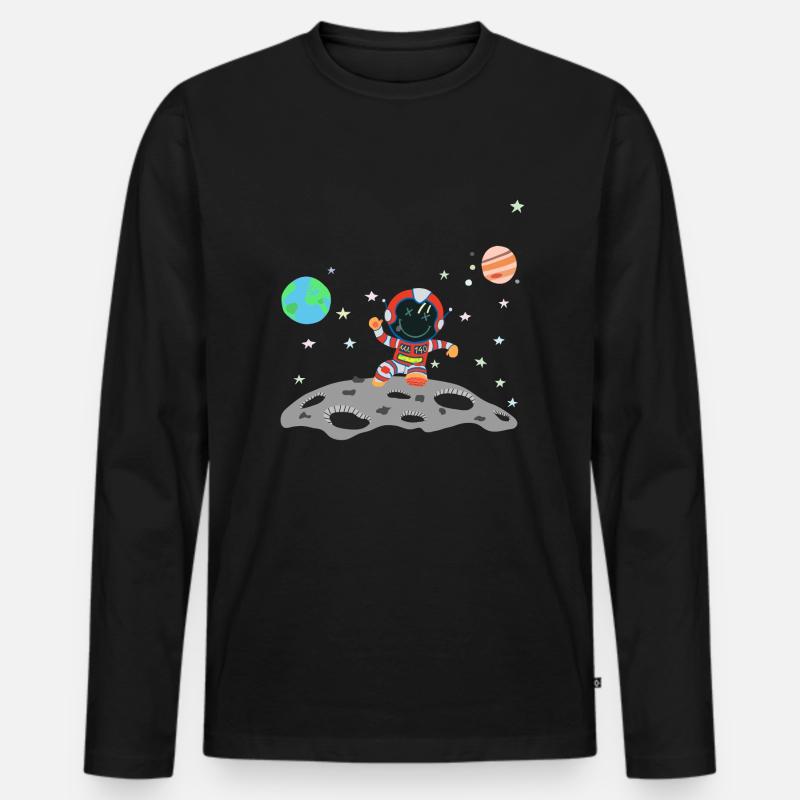 Astronaut Rot Weiß - Männer Premium Bio Langarmshirt - Schwarz