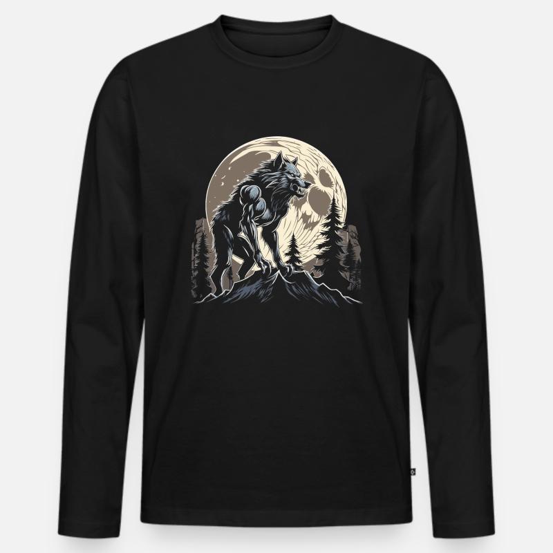 Werwolf - Männer Premium Bio Langarmshirt - Schwarz