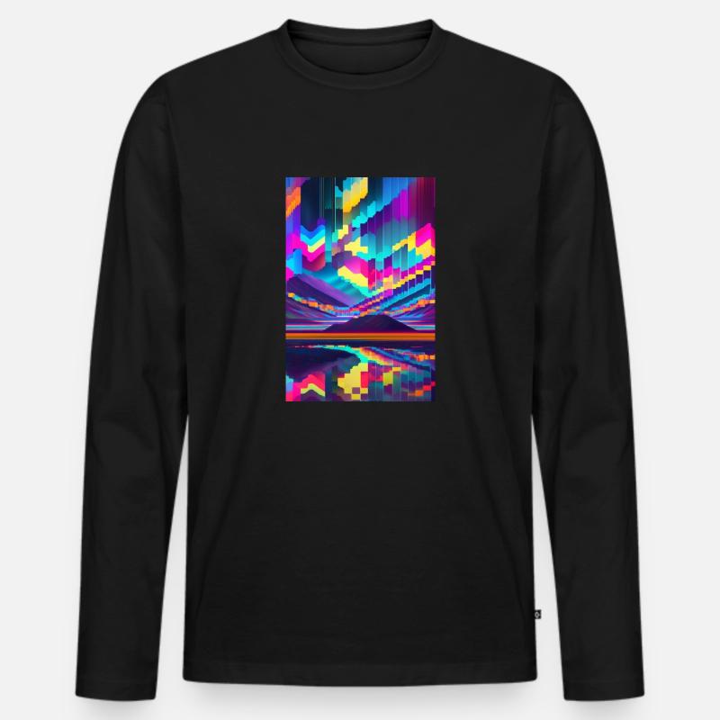 Psychedelischer Glitch von Pixeln - Männer Premium Bio Langarmshirt - Schwarz