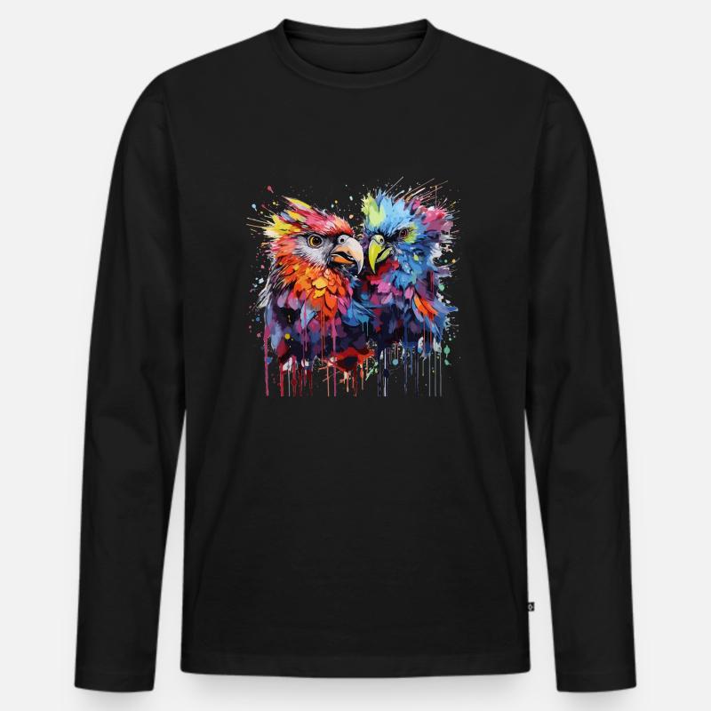bunte Vögel - Männer Premium Bio Langarmshirt - Schwarz