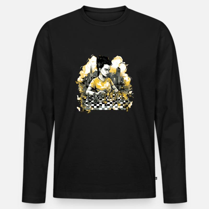 Frid im Schachklub - Männer Premium Bio Langarmshirt - Schwarz