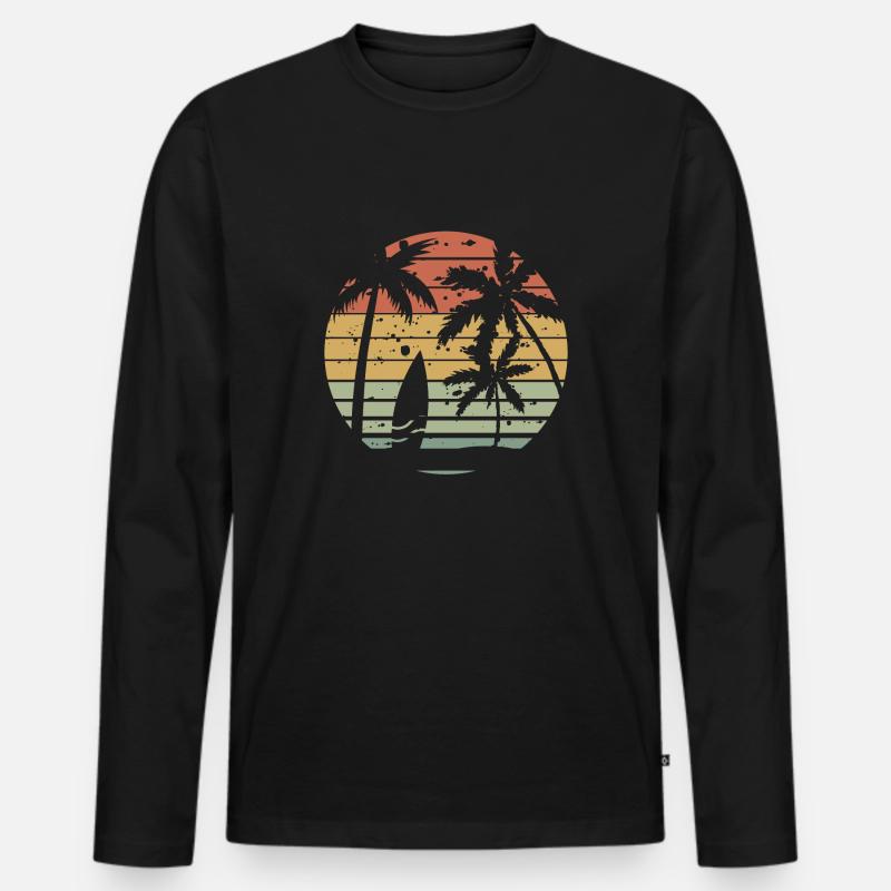 Surfen im Retro-Stil - Männer Premium Bio Langarmshirt - Schwarz