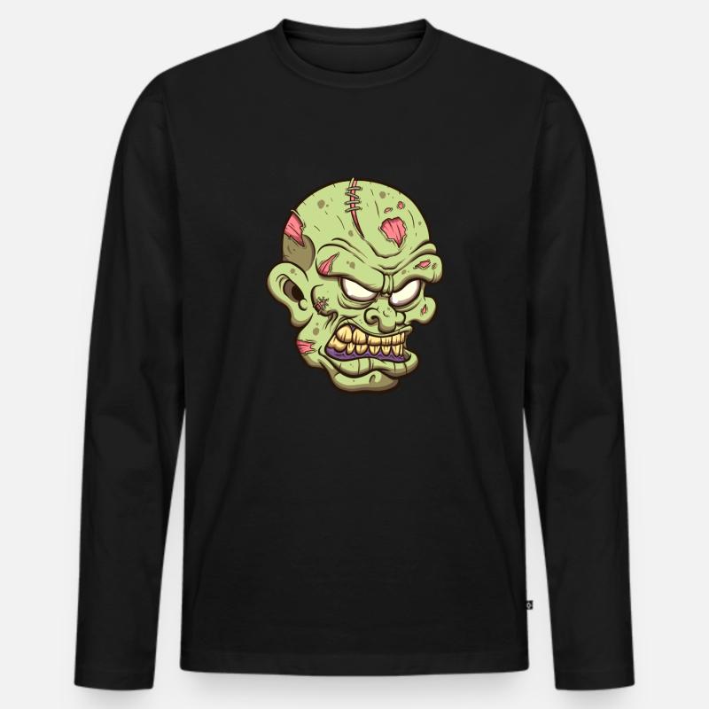 Wütender Zombiekopf - Männer Premium Bio Langarmshirt - Schwarz