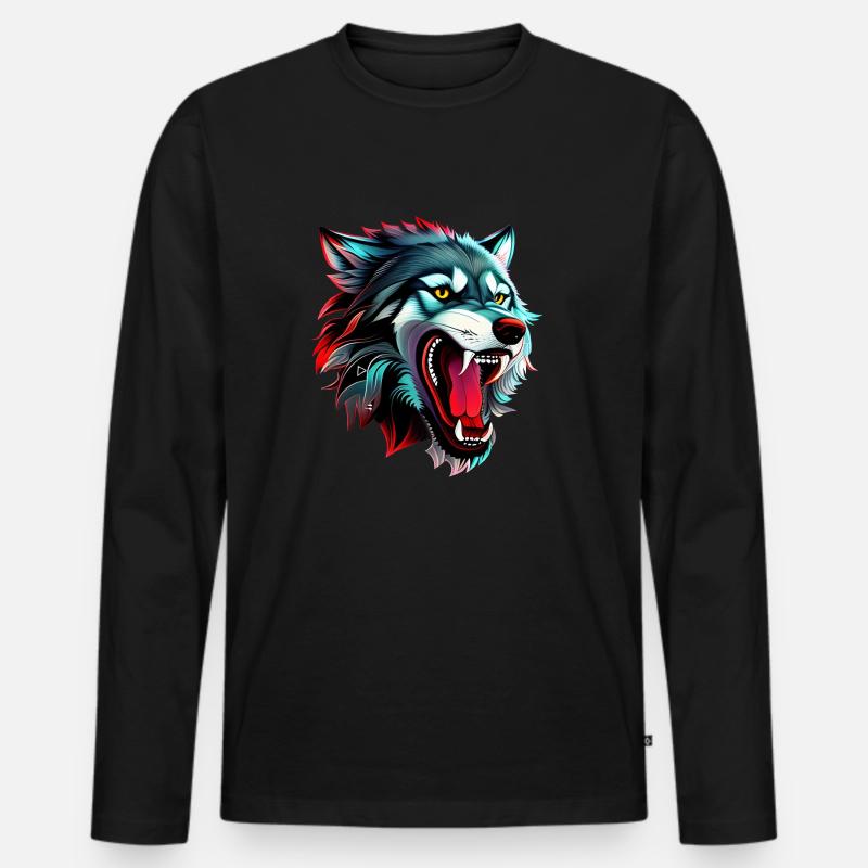 Wolf - Männer Premium Bio Langarmshirt - Schwarz