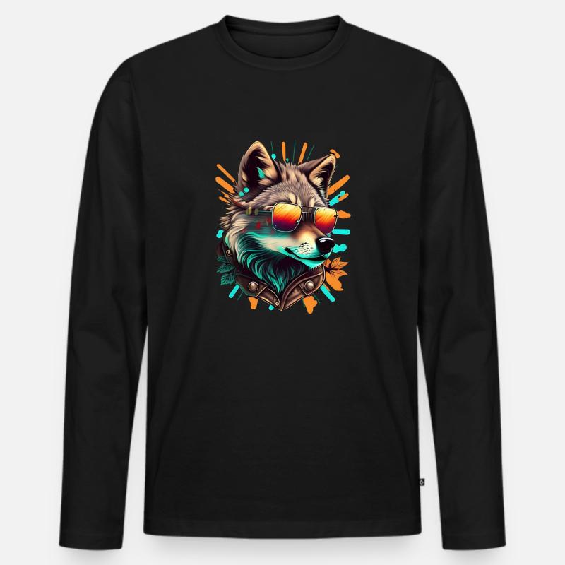 cooler Wolf - Männer Premium Bio Langarmshirt - Schwarz