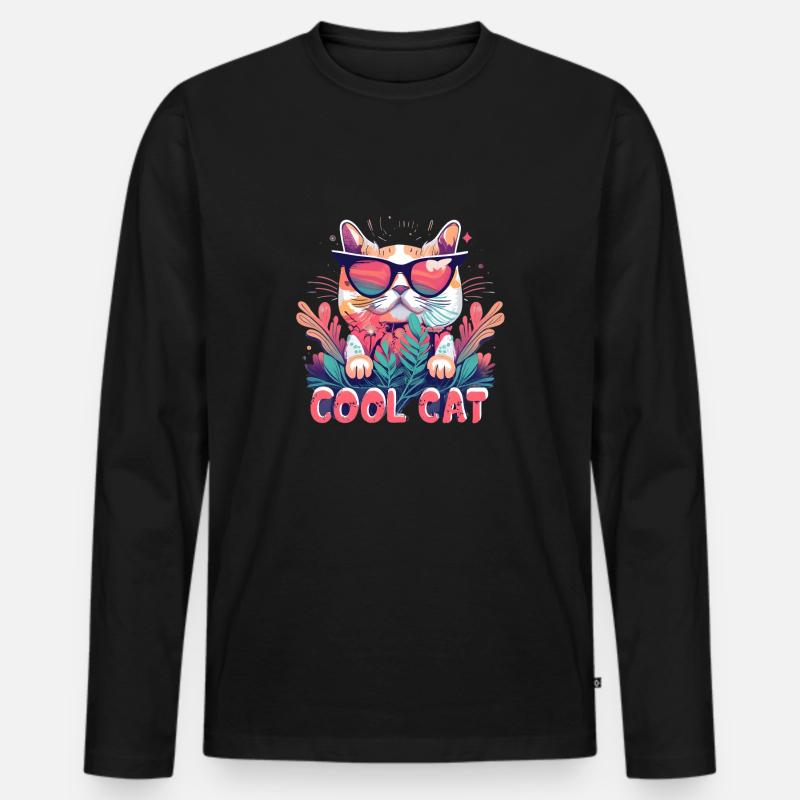 Cool Cat - Männer Premium Bio Langarmshirt - Schwarz