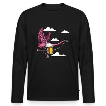 Flamingo Bird Beer Drinking Party - Men's Premium Organic Long Sleeve Shirt - black - Front - Nico (187cm)