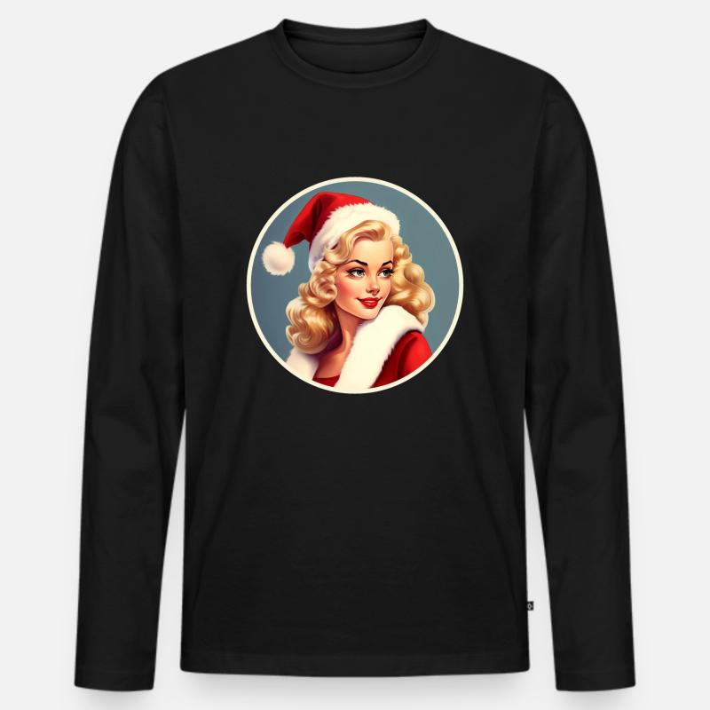 Weihnachtsfrau - Männer Premium Bio Langarmshirt - Schwarz