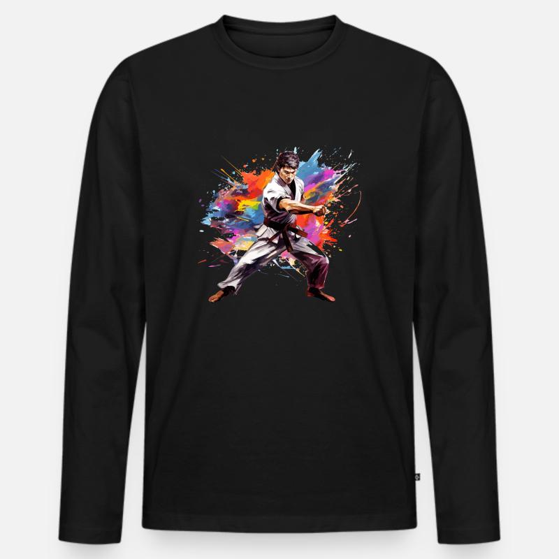 buntes Karate - Männer Premium Bio Langarmshirt - Schwarz