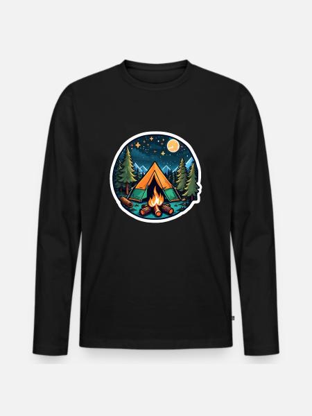 Camping, tent and campfire - Men's Premium Organic Long Sleeve Shirt - black
