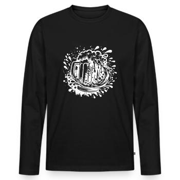Chope de bière, houblon et malt - T-shirt manches longues Premium bio Homme - noir - Devant - Nico (187cm)