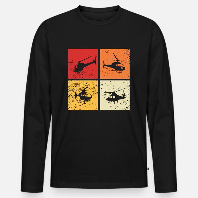 Hubschrauber Retro Pilot - Männer Premium Bio Langarmshirt - Schwarz