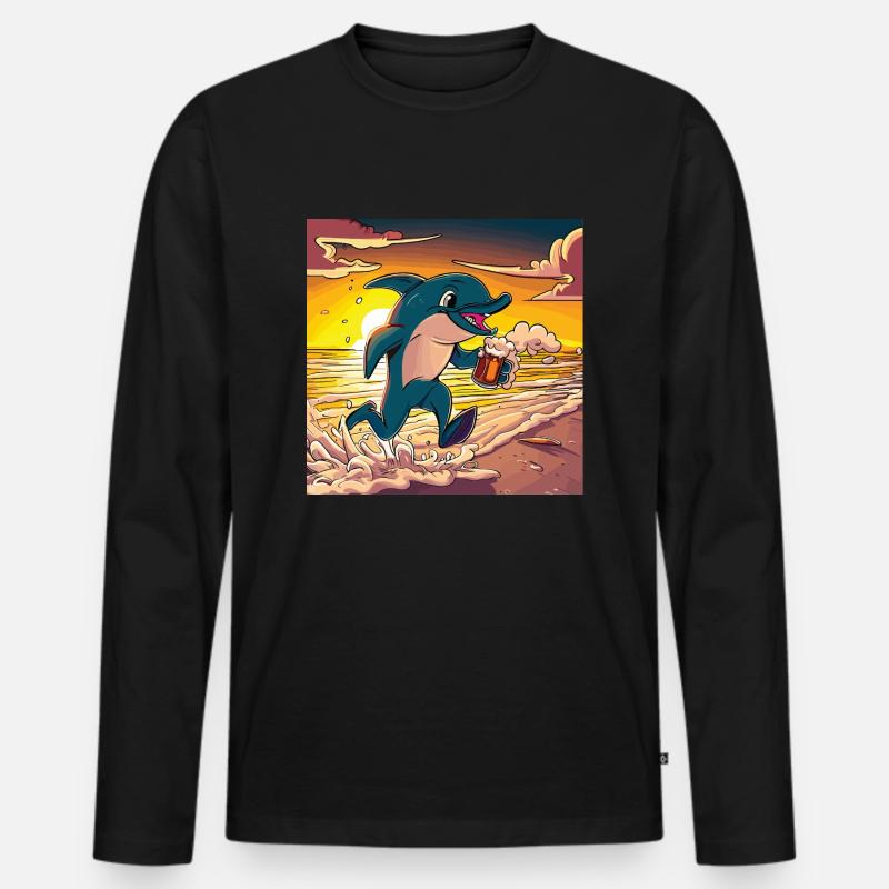 Delfin mit Bier - Männer Premium Bio Langarmshirt - Schwarz