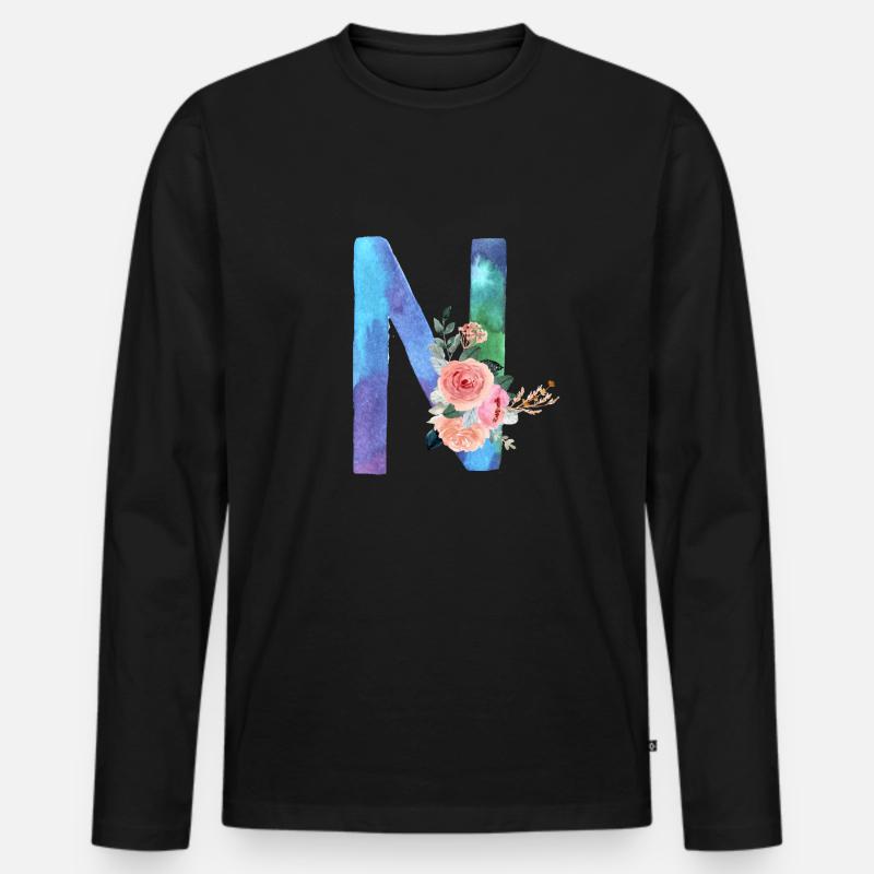 Buchstabe N Aquarell - Männer Premium Bio Langarmshirt - Schwarz