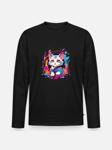 Bunte Katze - Männer Premium Bio Langarmshirt - Schwarz