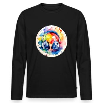 Casque audio coloré Musique - T-shirt manches longues Premium bio Homme - noir - Devant - Nico (187cm)