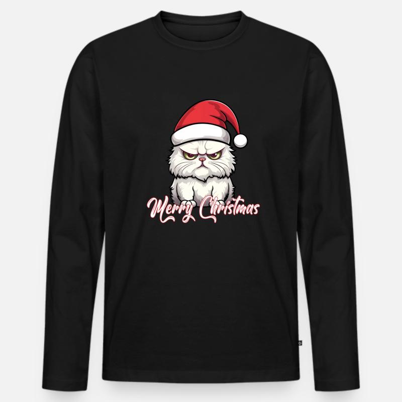 Weihnachts Katze - Männer Premium Bio Langarmshirt - Schwarz
