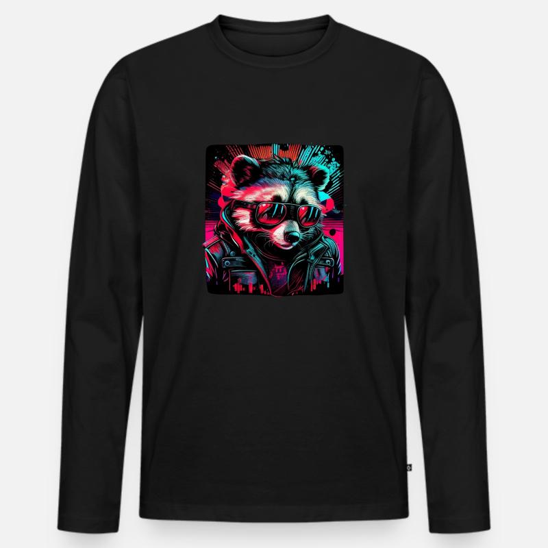 Cyber-Waschbär - Männer Premium Bio Langarmshirt - Schwarz