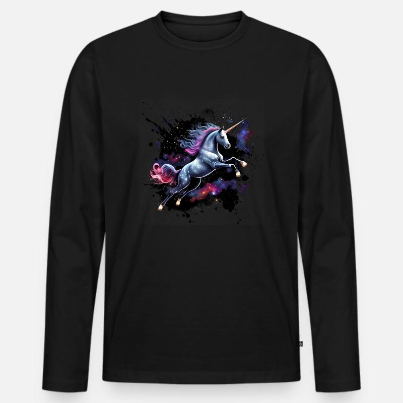 Einhorn im All - Männer Premium Bio Langarmshirt - Schwarz