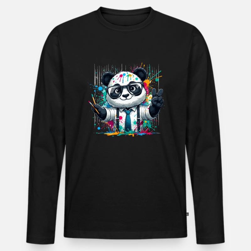 Farbenfroher Panda - Männer Premium Bio Langarmshirt - Schwarz