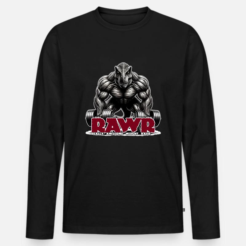 T-Rex Dumbbell RAWR - Männer Premium Bio Langarmshirt - Schwarz