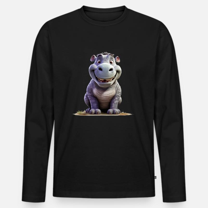 Lustiges Nilpferd - Männer Premium Bio Langarmshirt - Schwarz