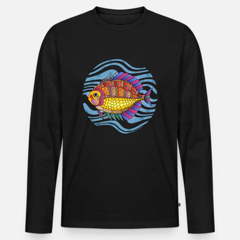 Fisch - Männer Premium Bio Langarmshirt - Schwarz
