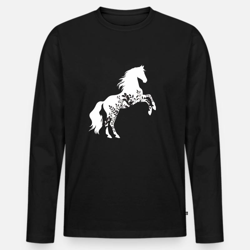 Blumenpferd - Männer Premium Bio Langarmshirt - Schwarz
