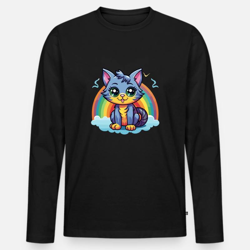 Lebendiges Regenbogenkätzchen-Kunstwerk - Männer Premium Bio Langarmshirt - Schwarz