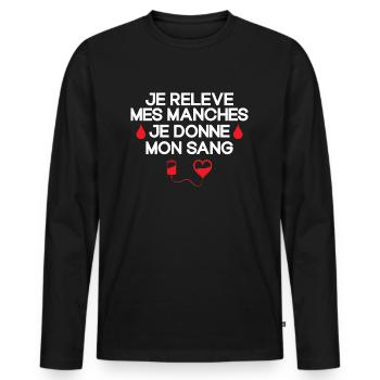Don du Sang, Donneur de Sang, Je Donne Mon Sang - T-shirt manches longues Premium bio Homme - noir - Devant - Nico (187cm)