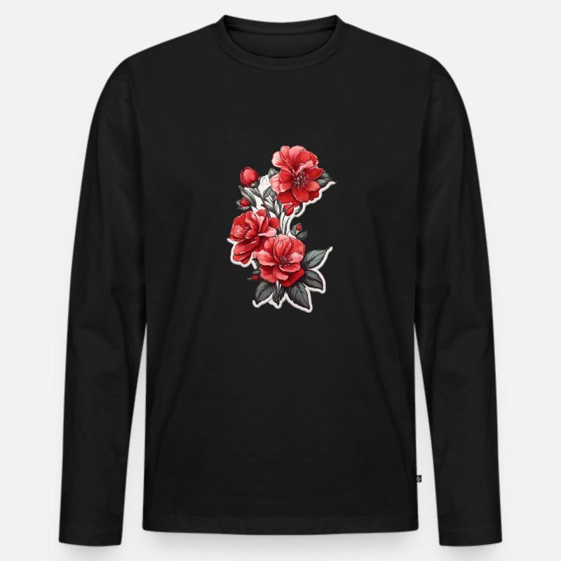 Schöne Rote Blume - Männer Premium Bio Langarmshirt - Schwarz