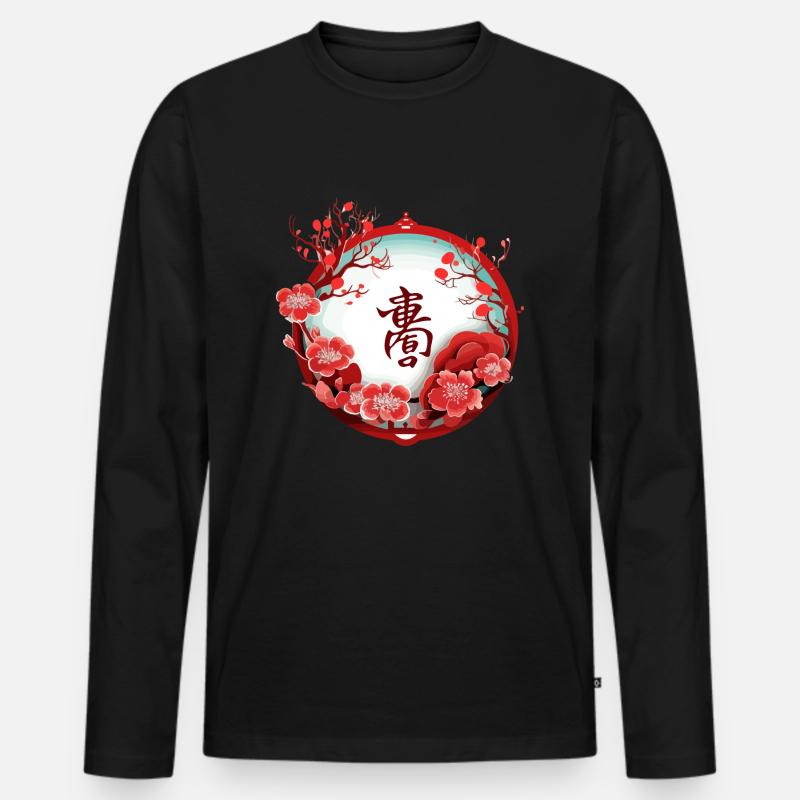 Chinesisches Neujahrsfest - Männer Premium Bio Langarmshirt - Schwarz