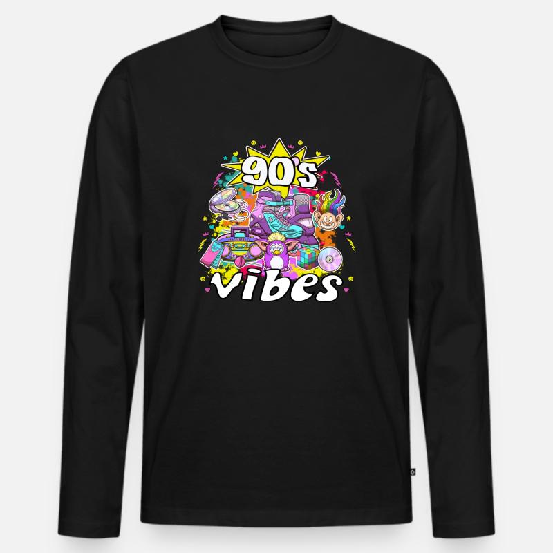 90er Jahre Vibes Elemente und Spielzeug - Männer Premium Bio Langarmshirt - Schwarz