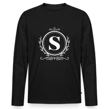 lettre s décoration - T-shirt manches longues Premium bio Homme - noir - Devant - Nico (187cm)