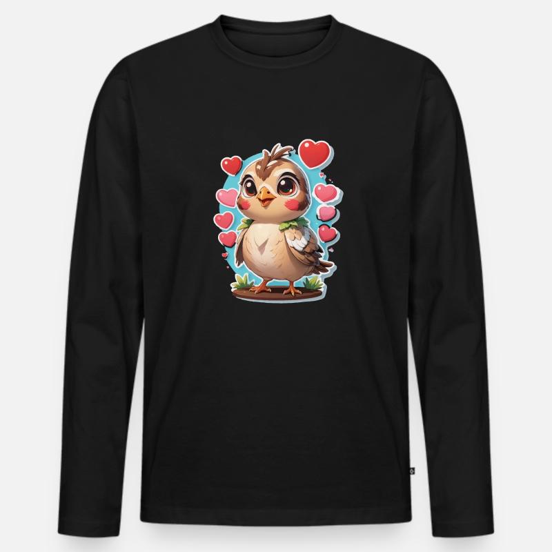 Vogel süß Herzen - Männer Premium Bio Langarmshirt - Schwarz