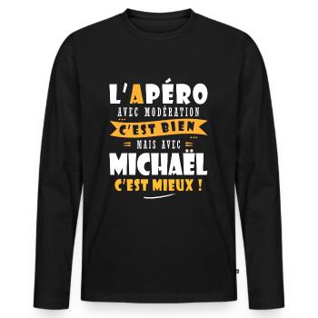 Michaël Apero T shirt Humour personnalisé apéro - T-shirt manches longues Premium bio Homme - noir - Devant - Nico (187cm)