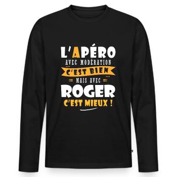 Roger Apero T shirt Humour personnalisé roger - T-shirt manches longues Premium bio Homme - noir - Devant - Nico (187cm)